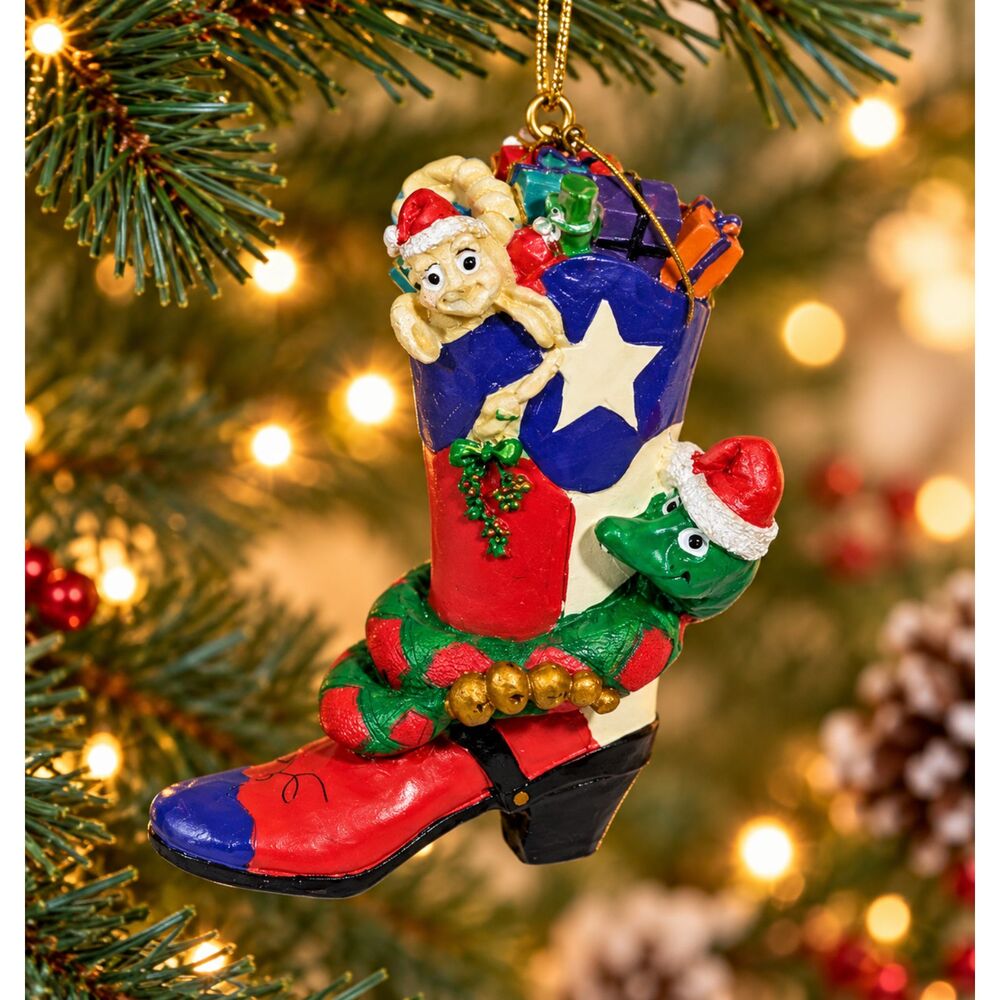 Texas Cowboy Boot Christmas Ornament 4.5" Western Holiday Decor Snake Scorpion